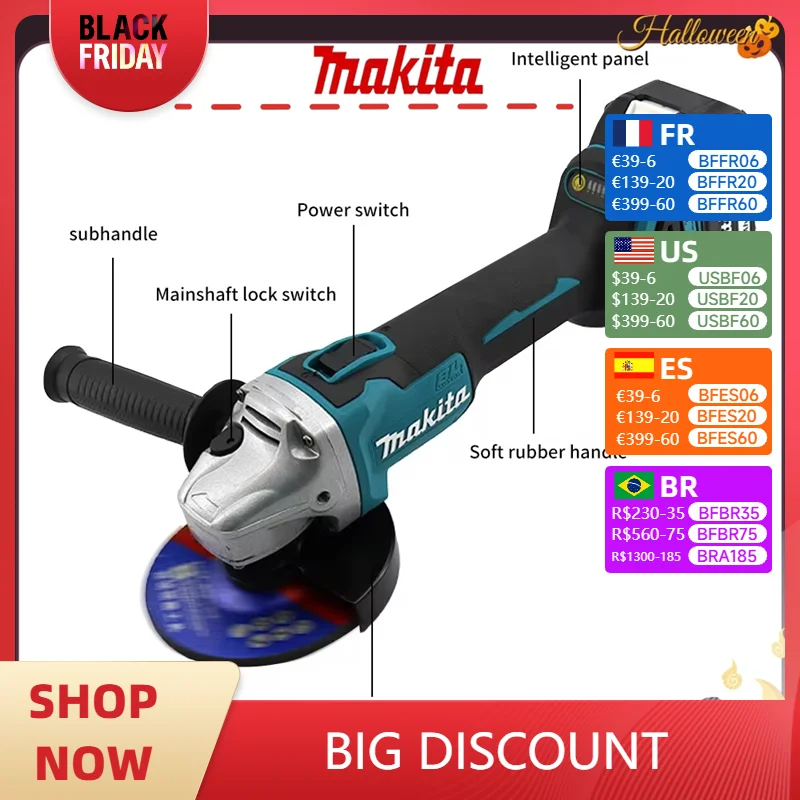 Makita DGA404 125/100MM 18V Grinder Grinder Tool Wireless Power Tools Electric Grinder Angle Grinder Brushless Sander Angle Cutt