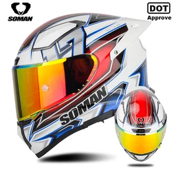 SOMAN Full Face Helmet Fiberglass Motorcycle Helmets Man Woman Double Lens Motorbike Riding Moto Visor Cascos DOT APPROVED Casco