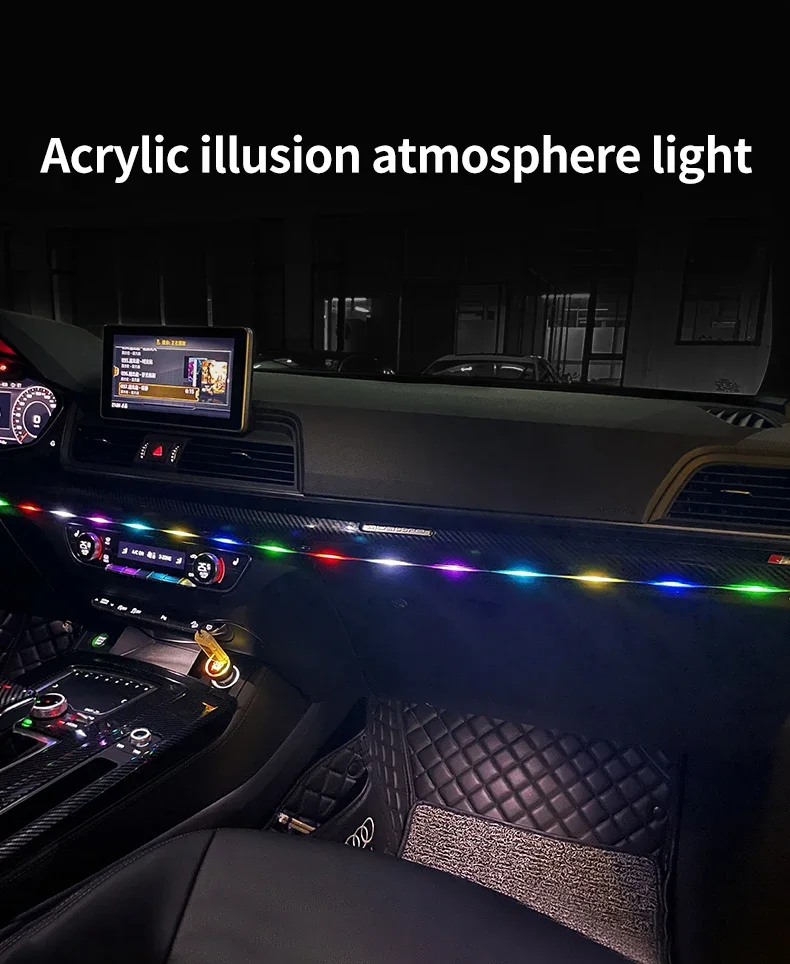 Auto-LED-Ambientelicht USB 64 Farben Acrylstreifen 110cm Vollfarben RGB Auto-Innenbeleuchtung Versteckte App-Fernbedienung Atmosphärenlampe – Detail 1