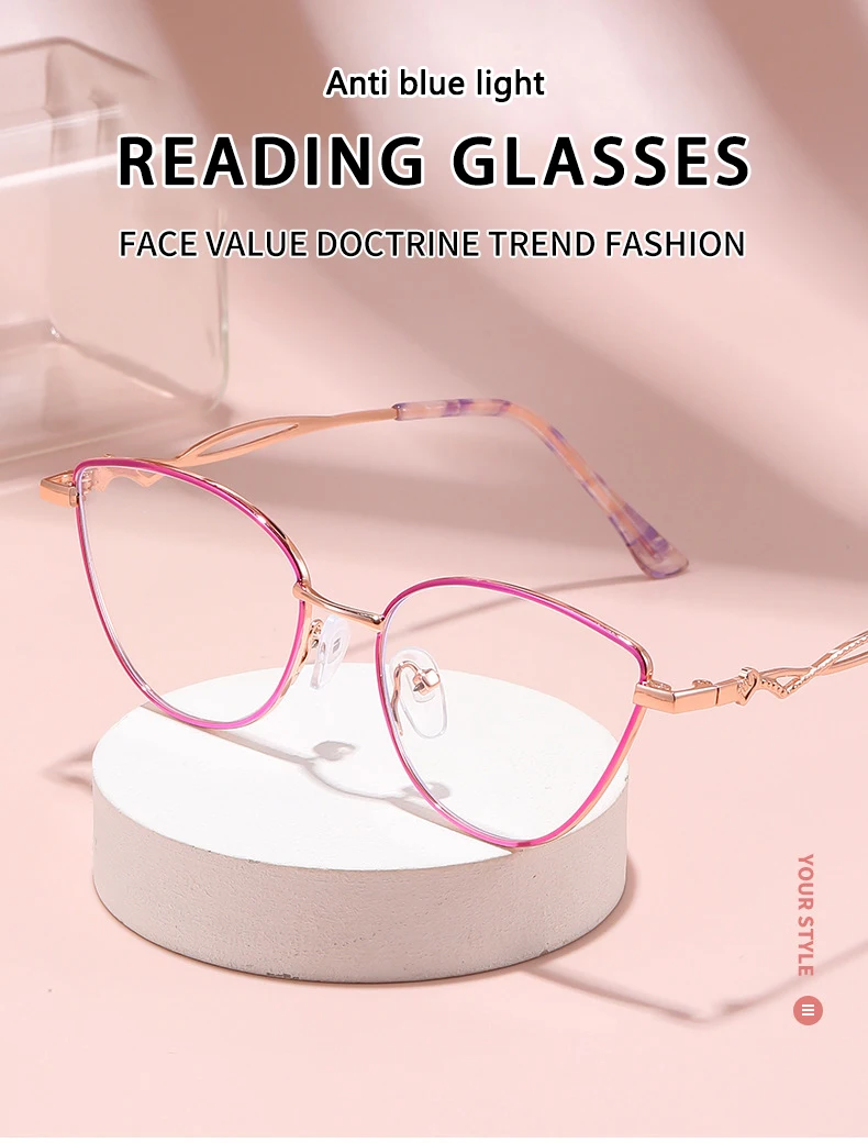 Modische Anti-Blaulicht-Lesebrille für Damen aus Metall mit hochauflösender Anzeige der jugendlichen Lesebrille 9792 – Detail 1