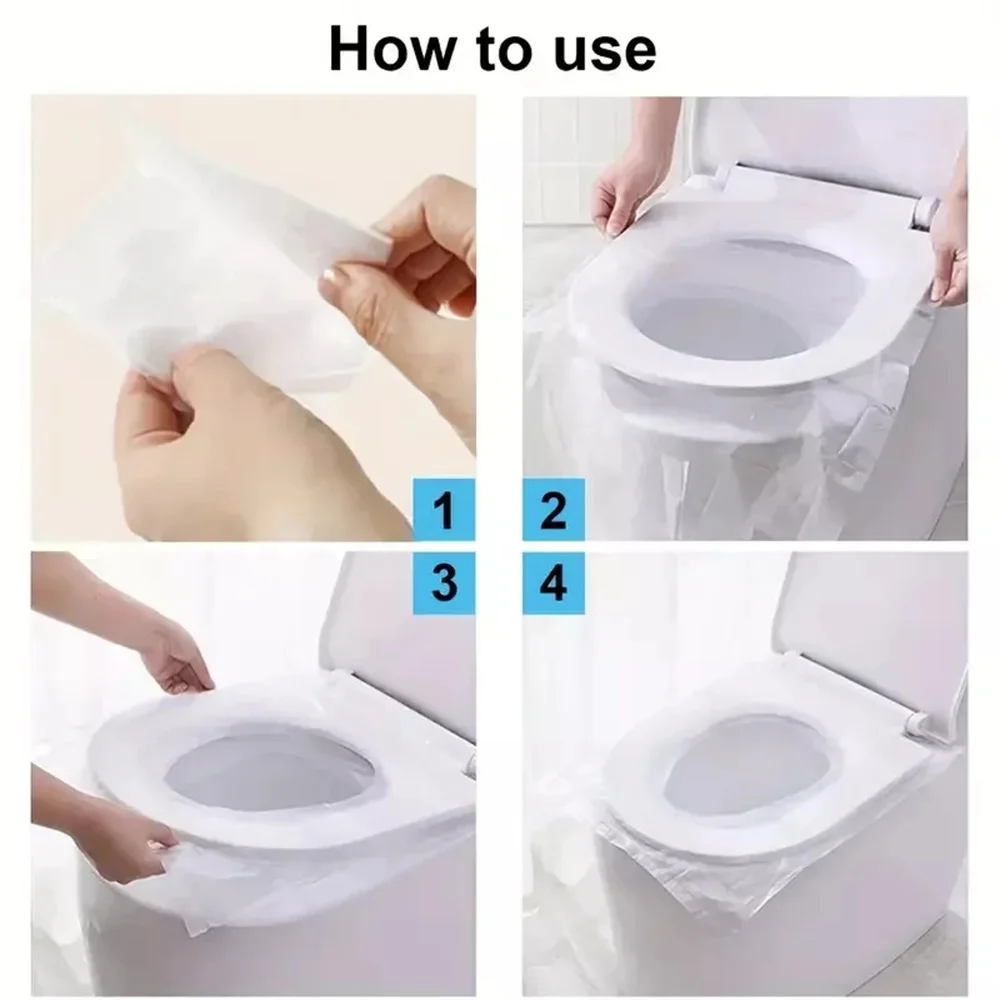 50Pcs Disposable Plastic Toilet Seat Cover Waterproof and Non Slip Individually Wrapped, for Travel, Toilet Seat Protectors