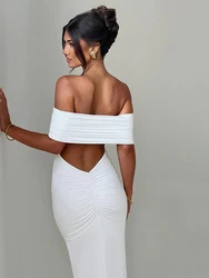 Articat Elegant One Shoulder Backless Elastic Tight Evening Dress Women's Sexy Sleeveless Slim Max Female Vestidos Partywear