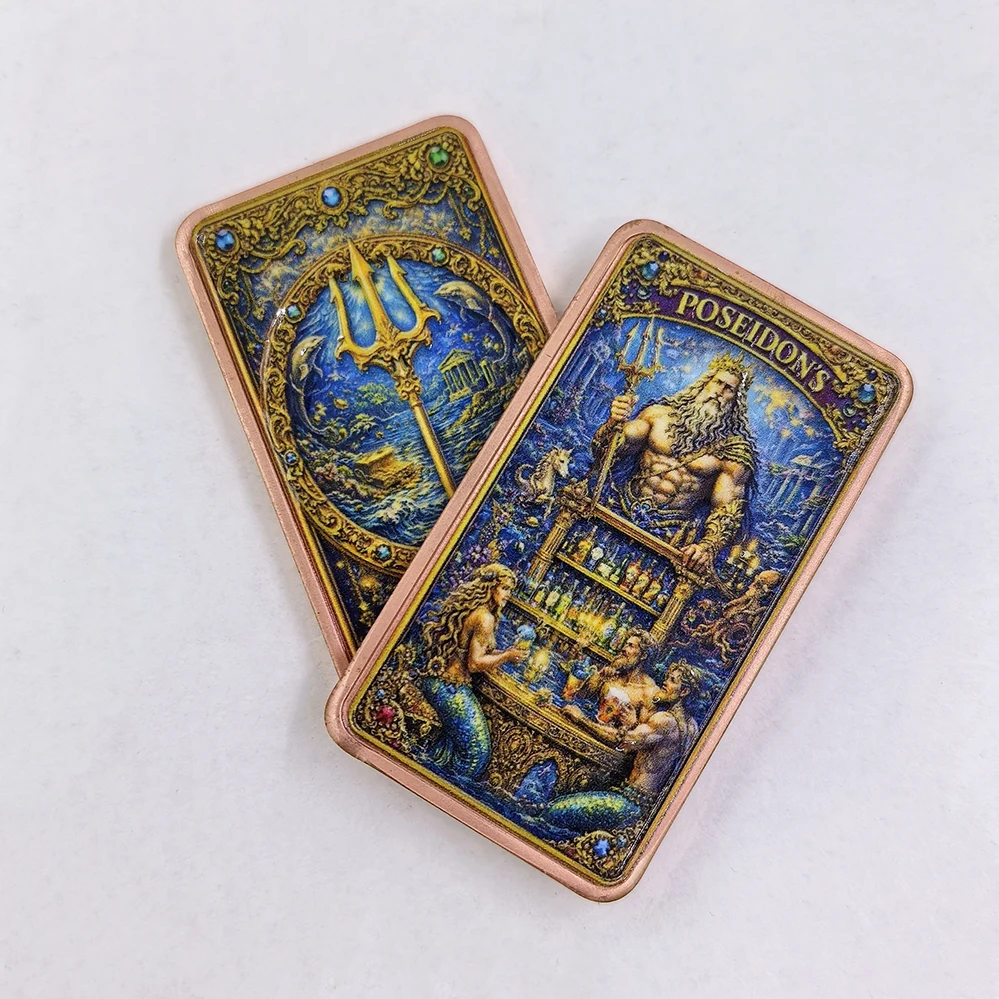 1oz Sea God .999 Pure Copper Bar Non-magnetic Color Printed Copper Bar Commemorative Metal Ingot Collectible Coin Souvenir Gift