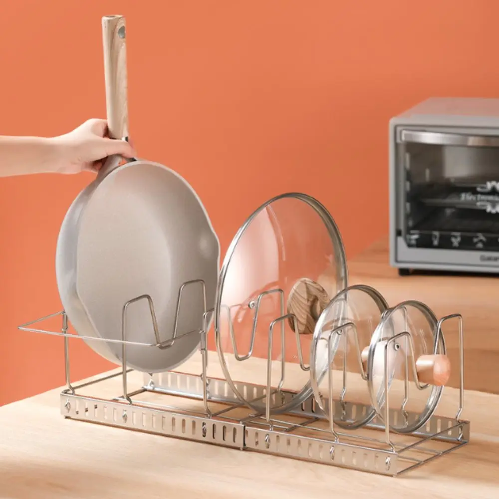 Sturdy Stainless Steel Pot Lid Storage Rack Smooth Polishing Multiple Separated Curved Brackets Kitchen Drainage Storage Rack