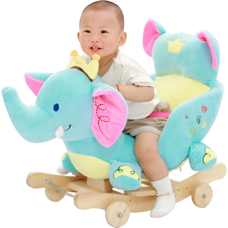 Factory audit soft rocking chair blue elephant stuffed animal baby ride on toy