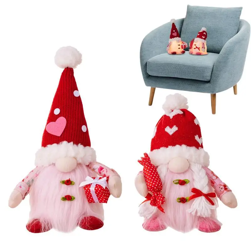 Valentine Gnome Plush Doll LED Light Up Valentine's Day Plush Gnome Desk Centerpieces Romantic Gnome Doll Seasonal Decoration