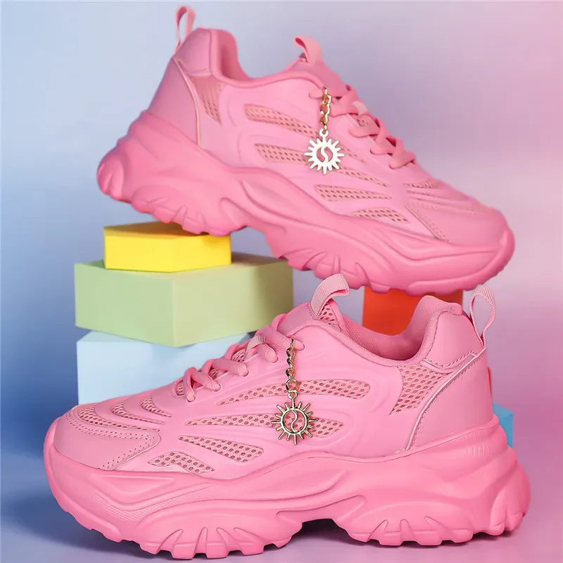 

New spring and summer thick-soled large-sized 36-42 casual sports shoes for women, lace-up running loafers