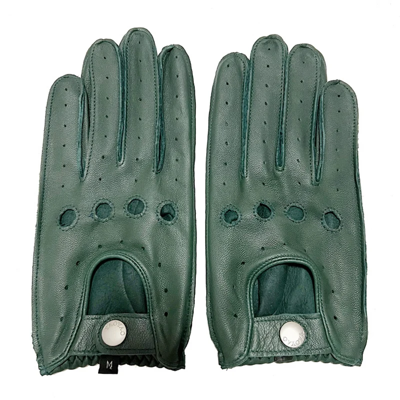 Goatskin Gloves For Men Male Solid Color Classic Simple Genuine Leather Thin Moto Luvas Winter Dark Green Riding Driving Mittens