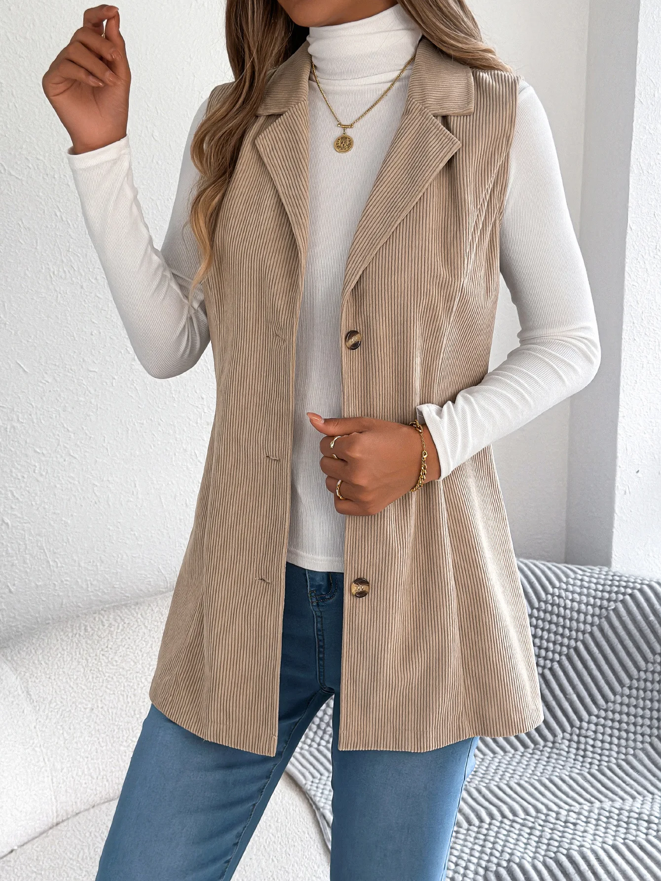2025 Women Coat Top Woman New Fashionable Coat Autumn and Winter Casual Single-Breasted Suit Collar Corduroy Vest Coat