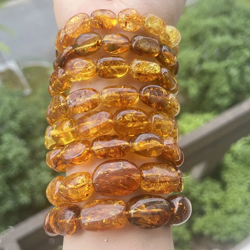 New Natural Amber Bracelet for Women Trendy 100% Genuine Irregular Original Piebald Bead Baltic Stone Real Fine Jewelry Supplier