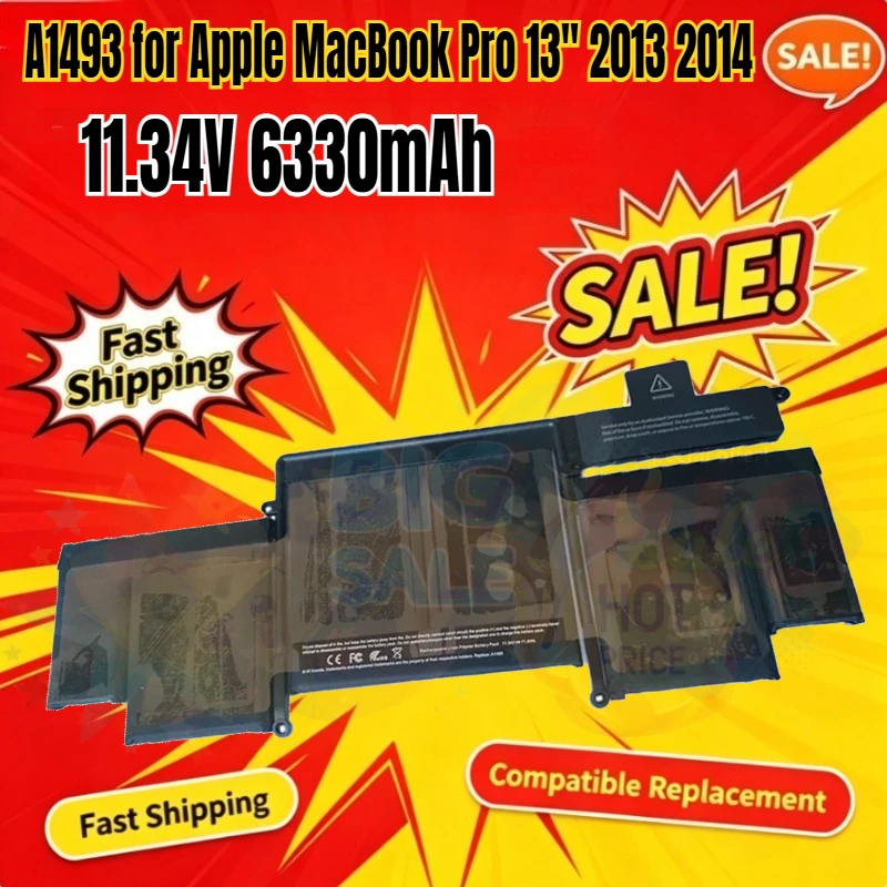 SWZY 11.34V 6330mAh A1493 Laptop Battery for Apple MacBook Pro 13