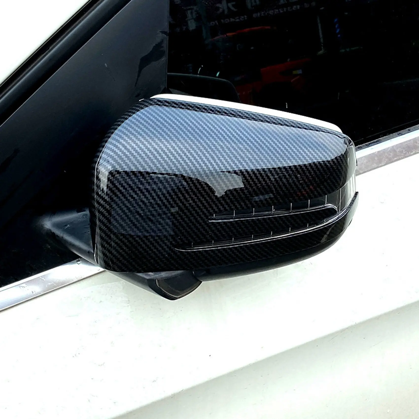 2X For Mercedes Benz A B CLA GLA C E Class W176 C117 X156 W204 W212 Carbon Fiber ABS Side Rear View Mirror Cover Trim-T48C