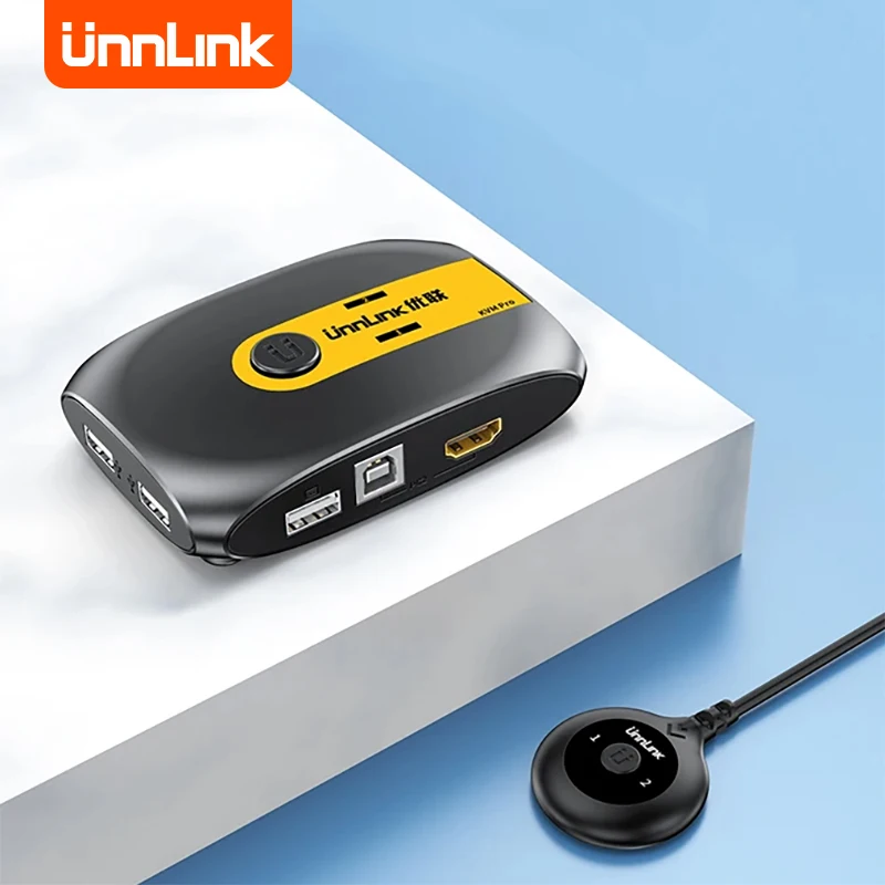 

Unnlink 4K HDMI-совместимый KVM-переключатель 2 ноутбука Share 1 монитор 4 USB для мыши, клавиатуры, принтера, видеопереключатель