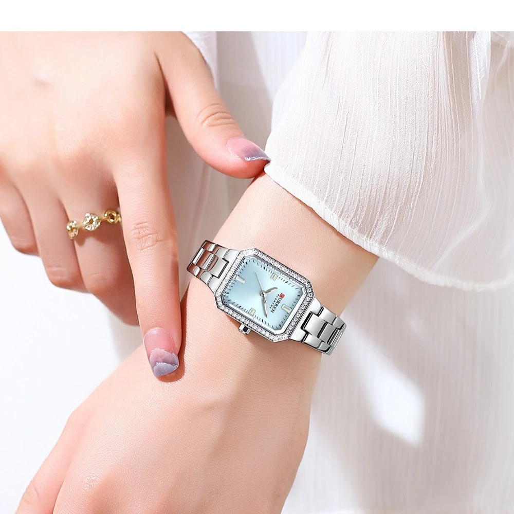 Curren 9102 นาฬิกาผู้หญิงแฟชั่นแถบเหล็กหรูหรานาฬิกาเพชรฝังนาฬิกากันน้ําสําหรับผู้หญิง Montres Femmes