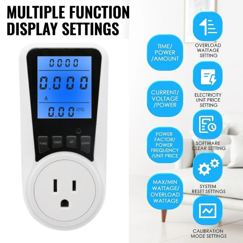 System Supply Meter 16A Power Usage Monitors with LCD Display Multifunction