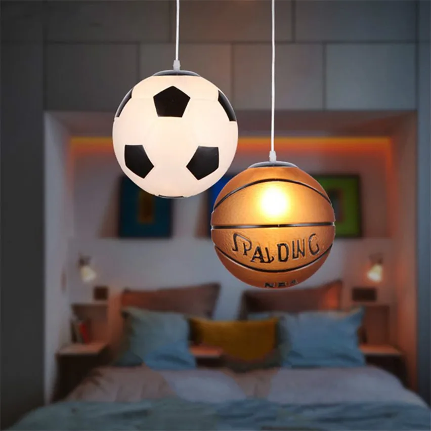 Modern Football Basketball Globe Glass Ball Pendant Lights Led Sport Hanging Lamps Children's Room Bedroom Indoor Lighting Decor