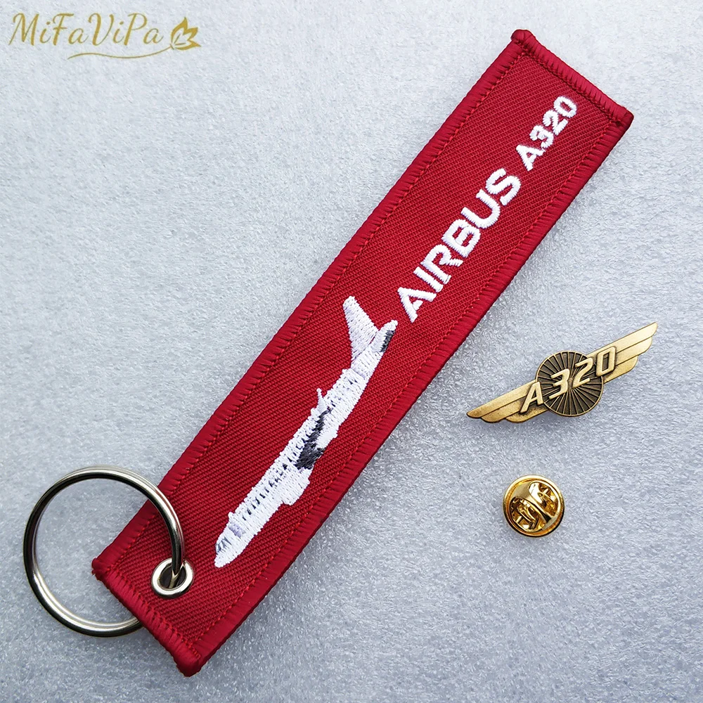 MiFaViPa Red Airbus A330 Fashion Trinket Keychain Airbus 320 Brooch Embroidery Aviation Key Chain for Men Crew Gift Luggage Tag