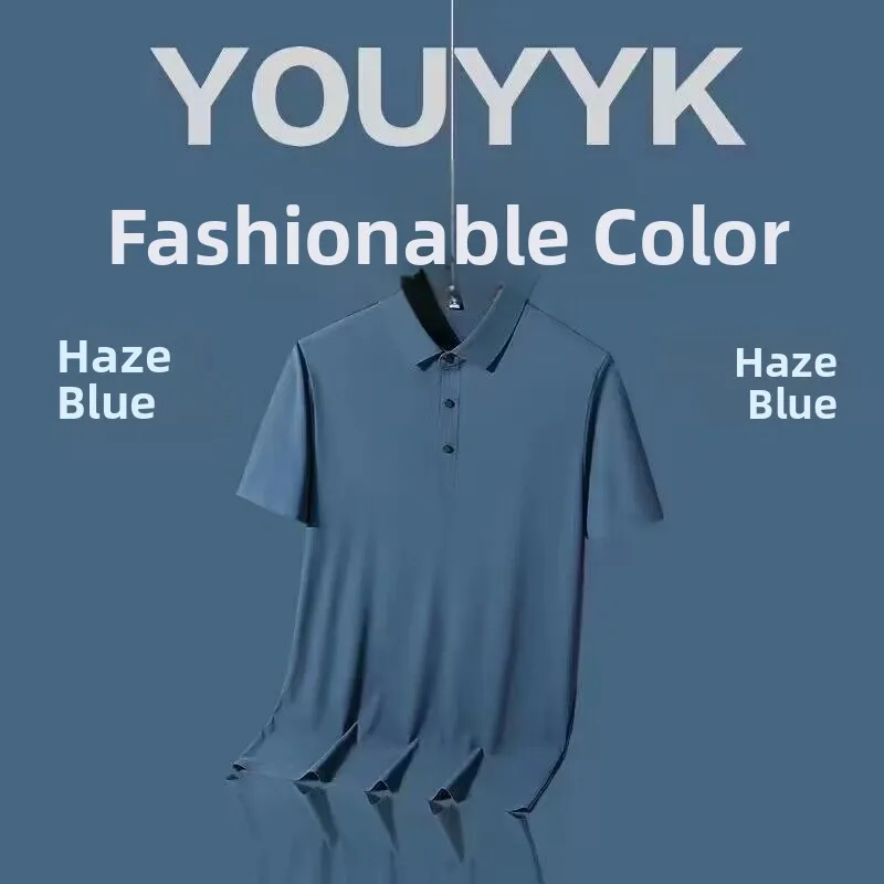 

Men's Iron-Free Ice Silk Shirt Short Sleeve Turn-down Collar Color Casual Top for Summer New Arrival
