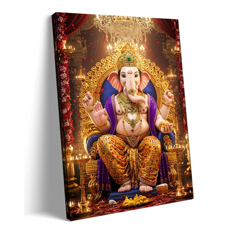Royal Prosperity – Lord Ganesha Canvas Painting Spiritual Art Wall Decoration Poster with Frame Interior Home Room Decor