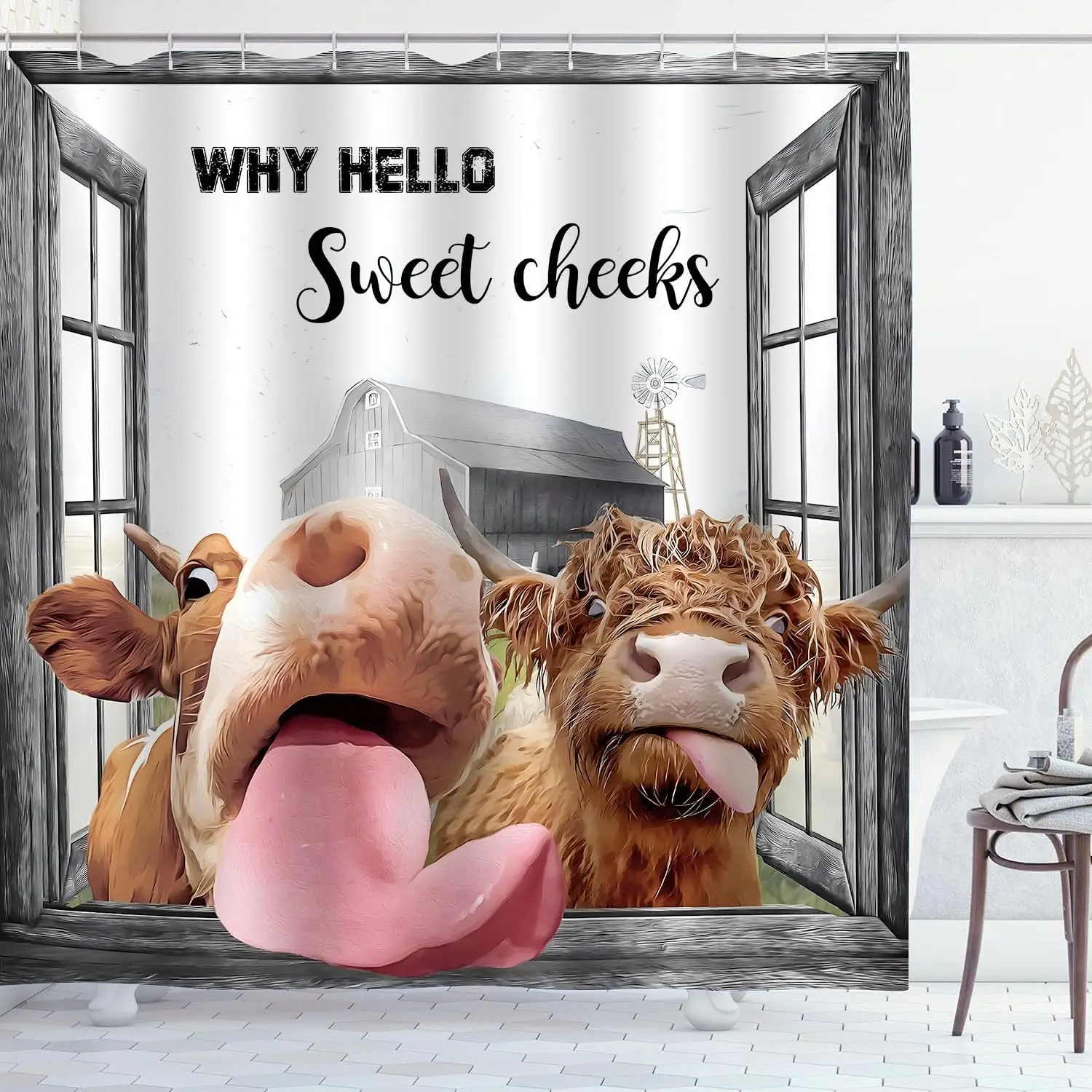 

Занавеска для душа «Why Hello Sweet Cheeks», дизайн фермерского дома, водонепроницаемая ткань, уникальный декор для ванной комнаты для детей и взрослых