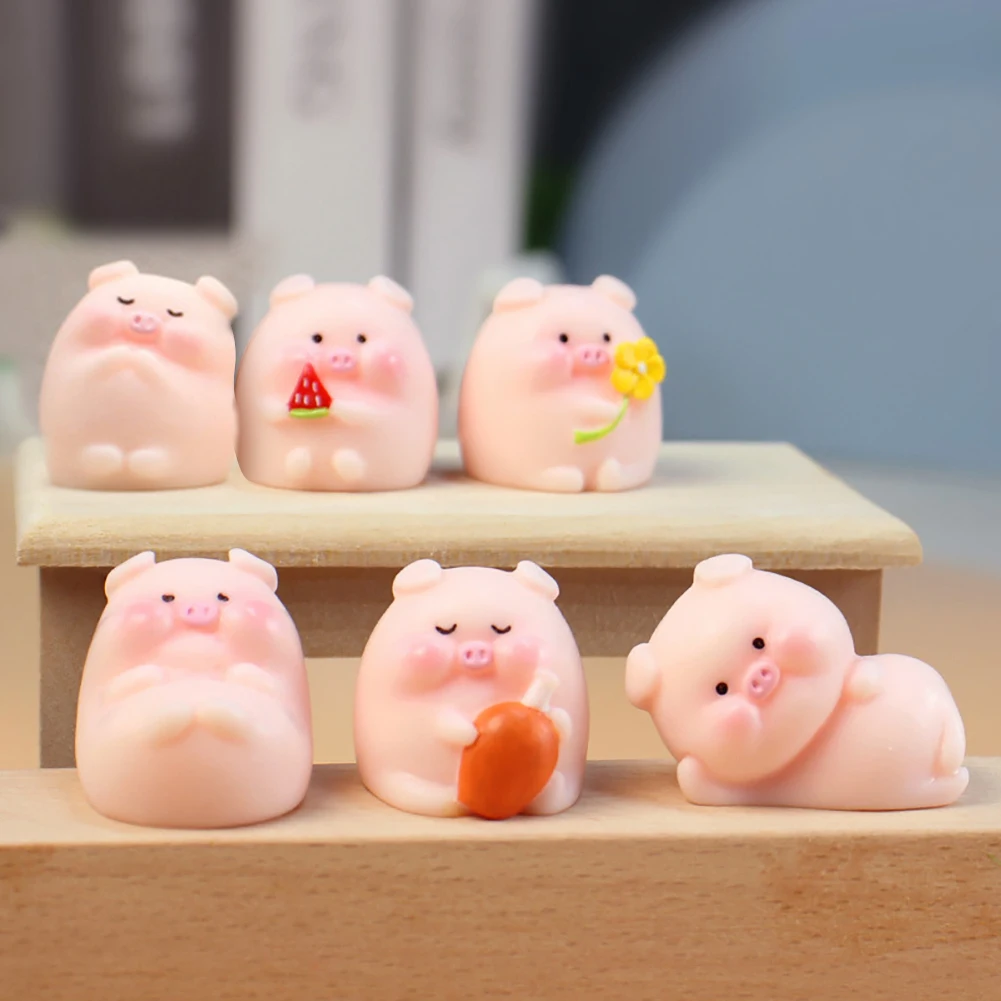 6pcs/Set Cartoon Pig Model Car Decor Cute Mini Animal Car Dashboard Accessories Fun Animal Car Rear View Mirror Decor Ornaments