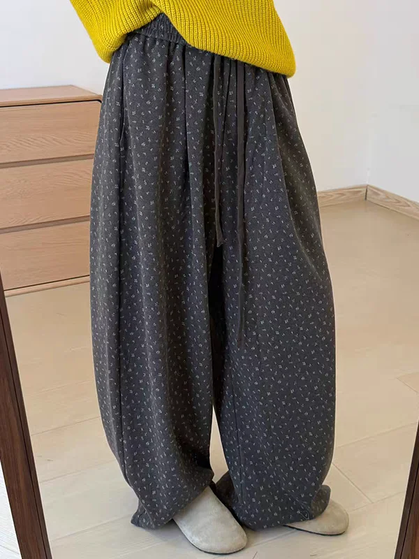 Koreaanse Sle bloemenprint ballonbroek dames winter Fce gevoerde losse pasvorm broek met rechte pijpen Casual Faion