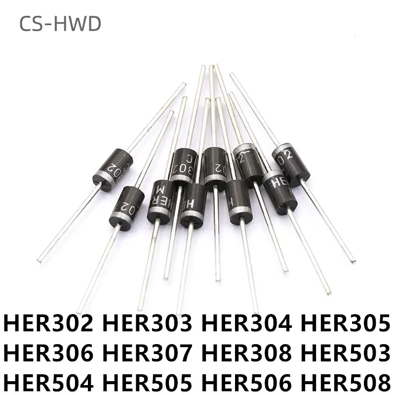 20PCS HER508 Fast Recovery Diode HER302 HER303 HER304 HER305 HER306 HER307 HER308 HER503 HER504 HER505 HER506 HER507 DO-27