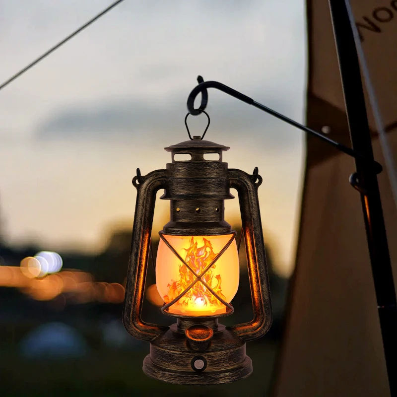 USB Rechargeable Led Camping Portable Flame Retro Lantern, 3 Lighting Modes, Suitable for Outdoor Tabletop Camping Tent Lighting.