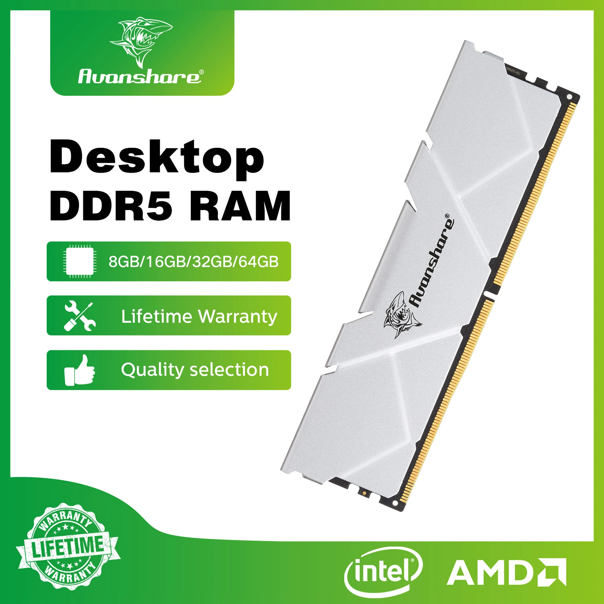 

Avanshare DDR4 Ram Memoria DDR5 32GB 16GB 8GB 5600MHZ Rams Memory UDIMM Support Desktop Computer Intel AMD Motherboards ASL502