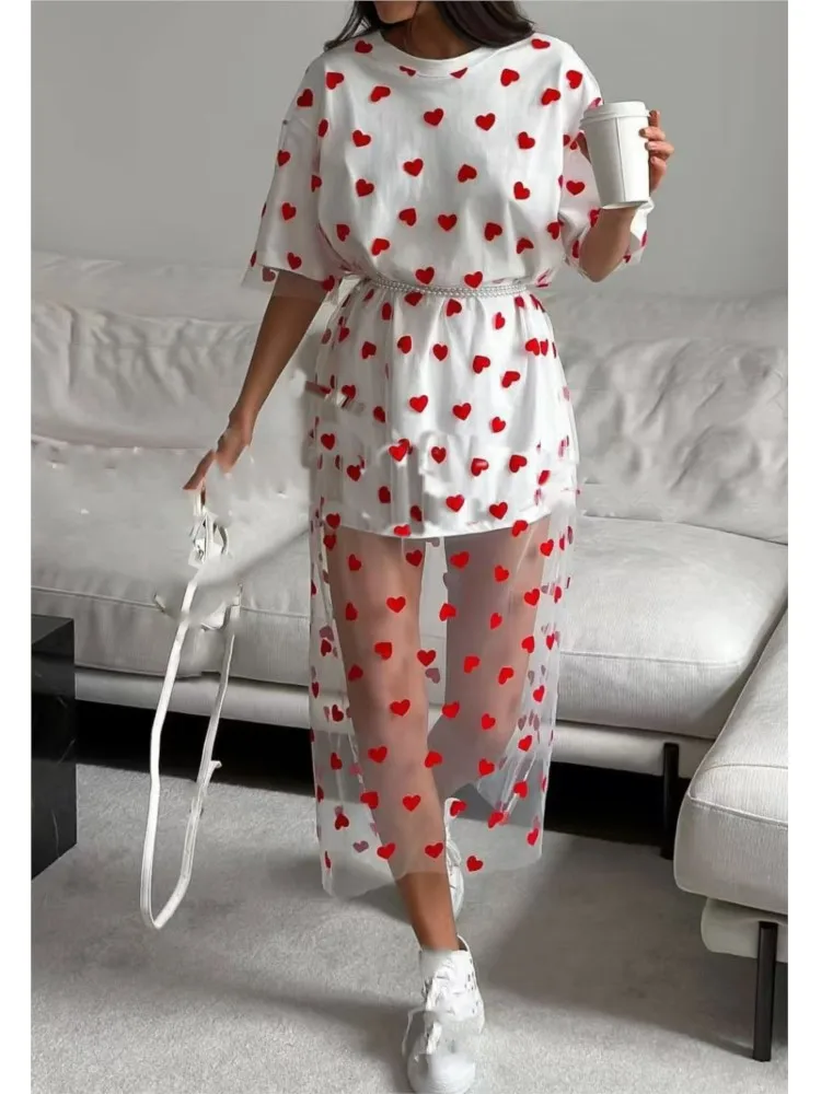 Abito in filato di maglia con stampa di moda Lady Casual O Collo Manica corta Pullover T-shirt ampia Abiti per le donne Abbigliamento da donna per le vacanze