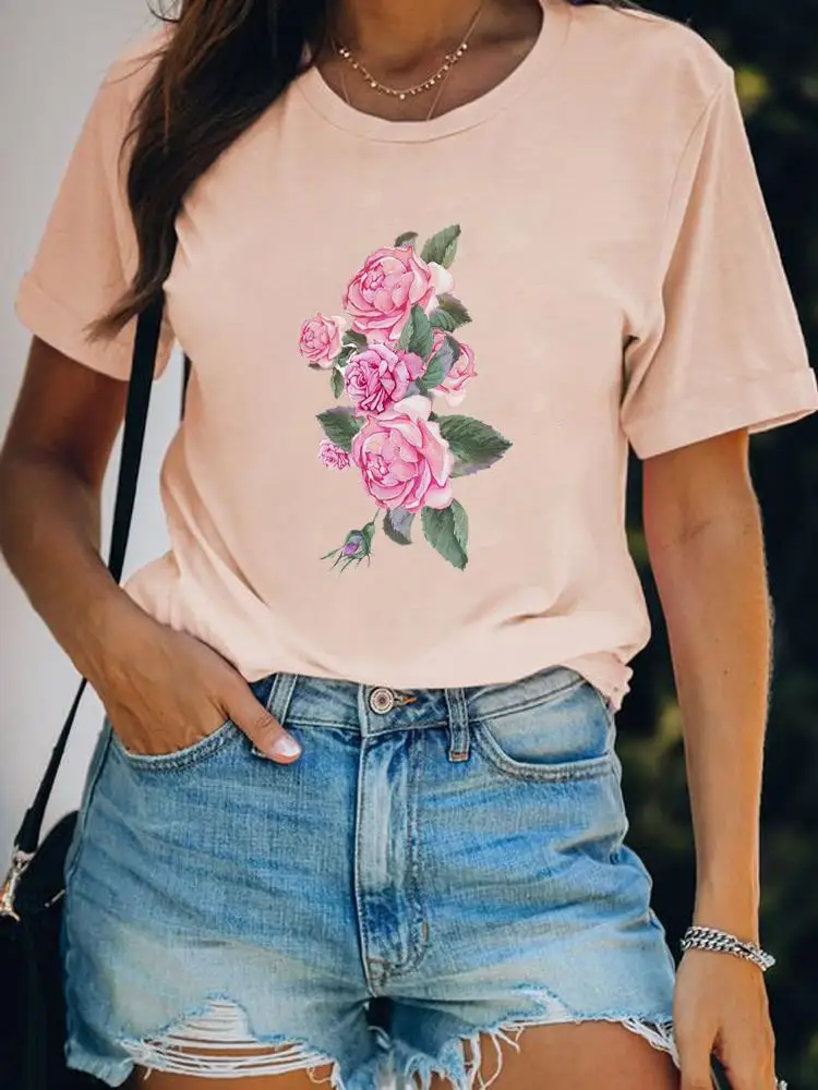 

Watercolor Flower Trend Female Short Sleeve T Graphic Tee Clothes Ladies Casual Fashion Clothing Women Print T-shirts