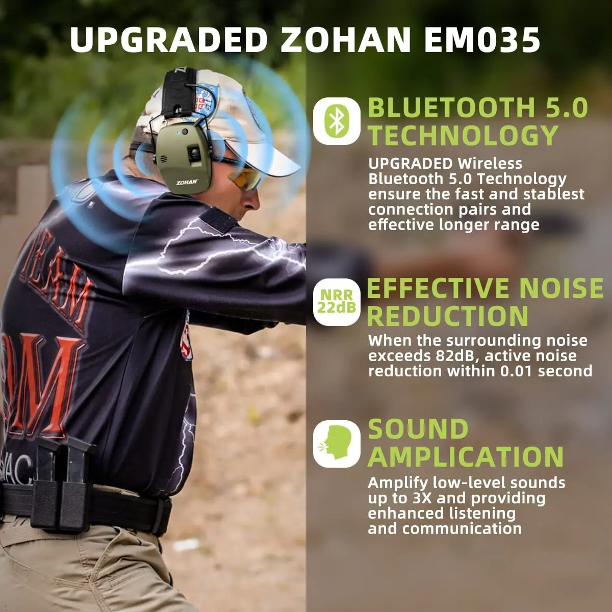 Наушники ZOHAN NRR22dB, для стрельбы, Bluetooth, 5,0, активное шумоподавление