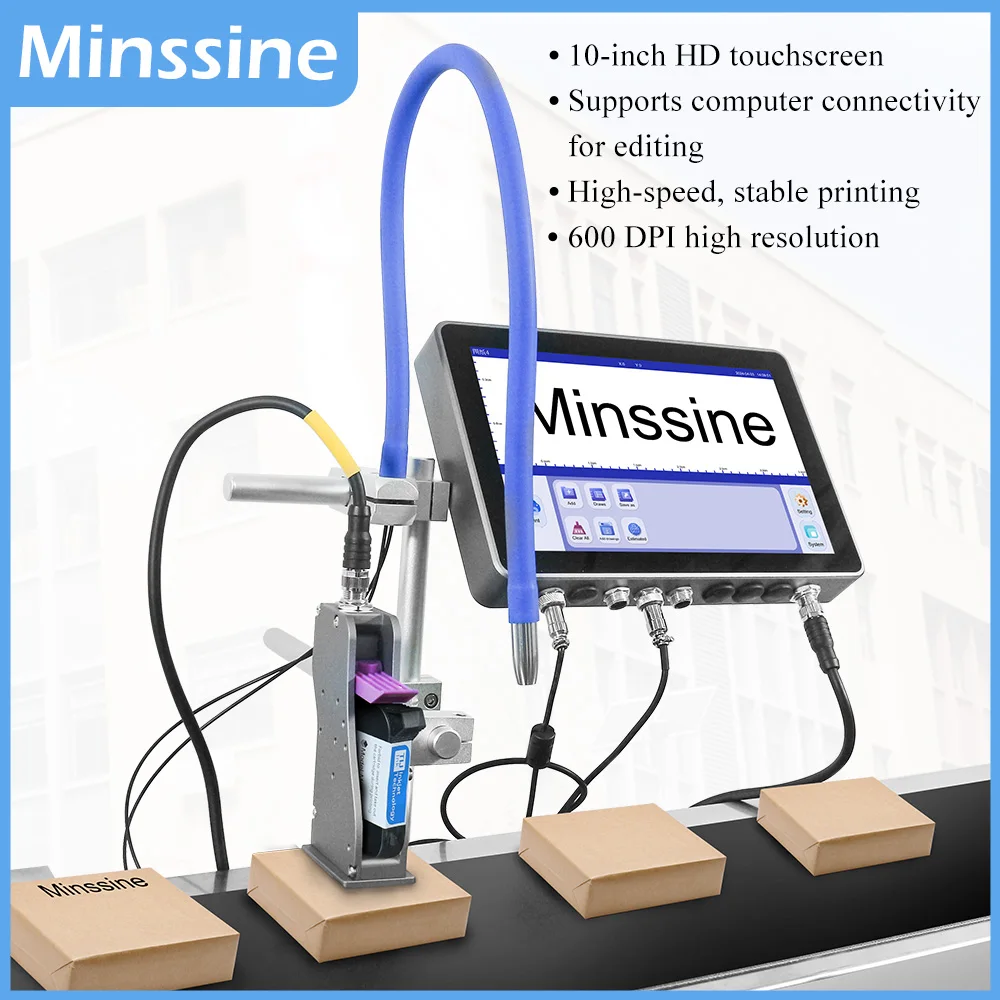 Industrial Online Inkjet Printer with 10‘’ Screen for QR Bar Batch Code Date Number Logo Expiry Date (Without Cartridge)