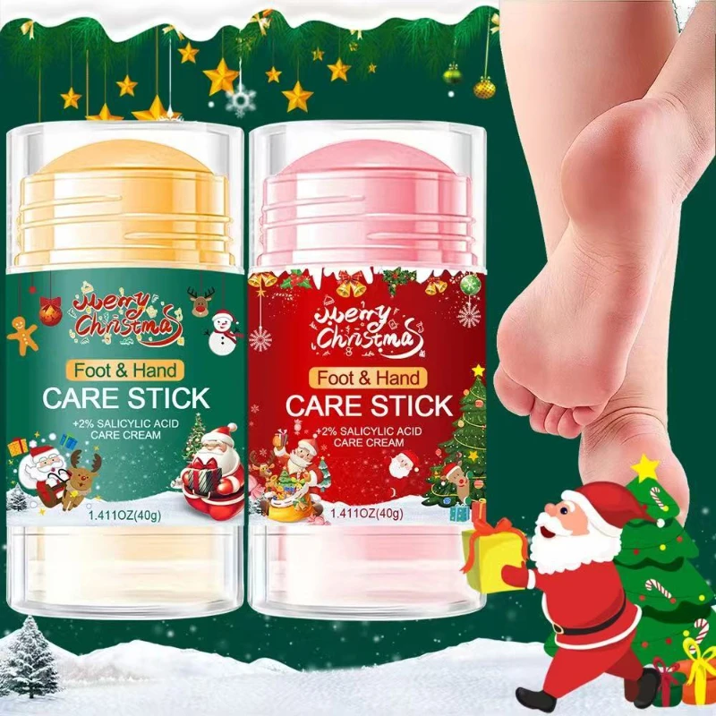 Christmas Hand & Foot Care Stick 2% Salicylic Acid Moisturizing Repair Balm For Dry Cracked Skin Exfoliating Dead Skin 40g Set