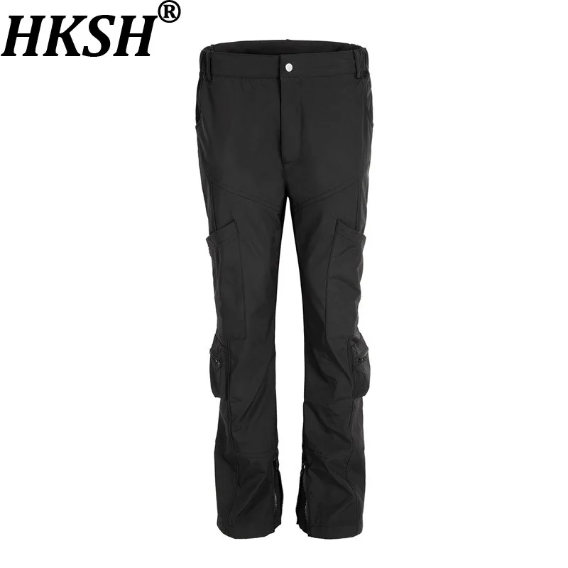 HKSH 2026 Spring New Men's Slim-Fit Cargo Pants Side Zipper Multi-Pocket Segmented Cut Slim-Fit Casual Chic Ins Overalls HK21157