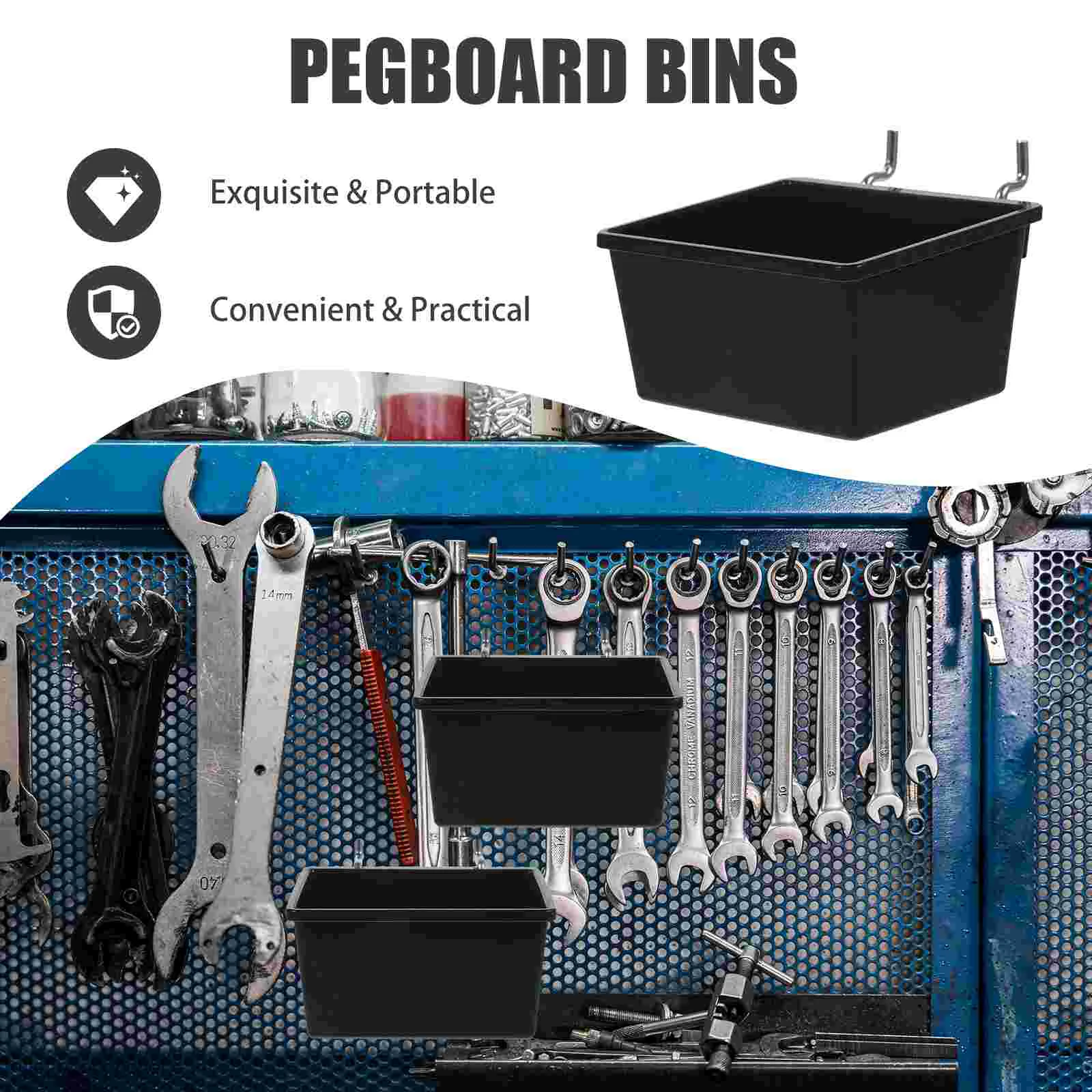 5 Pcs Parts Storage Box Peg Board Tool Bins Cup Pegboard Shop Abs Wall Organiser Office Black