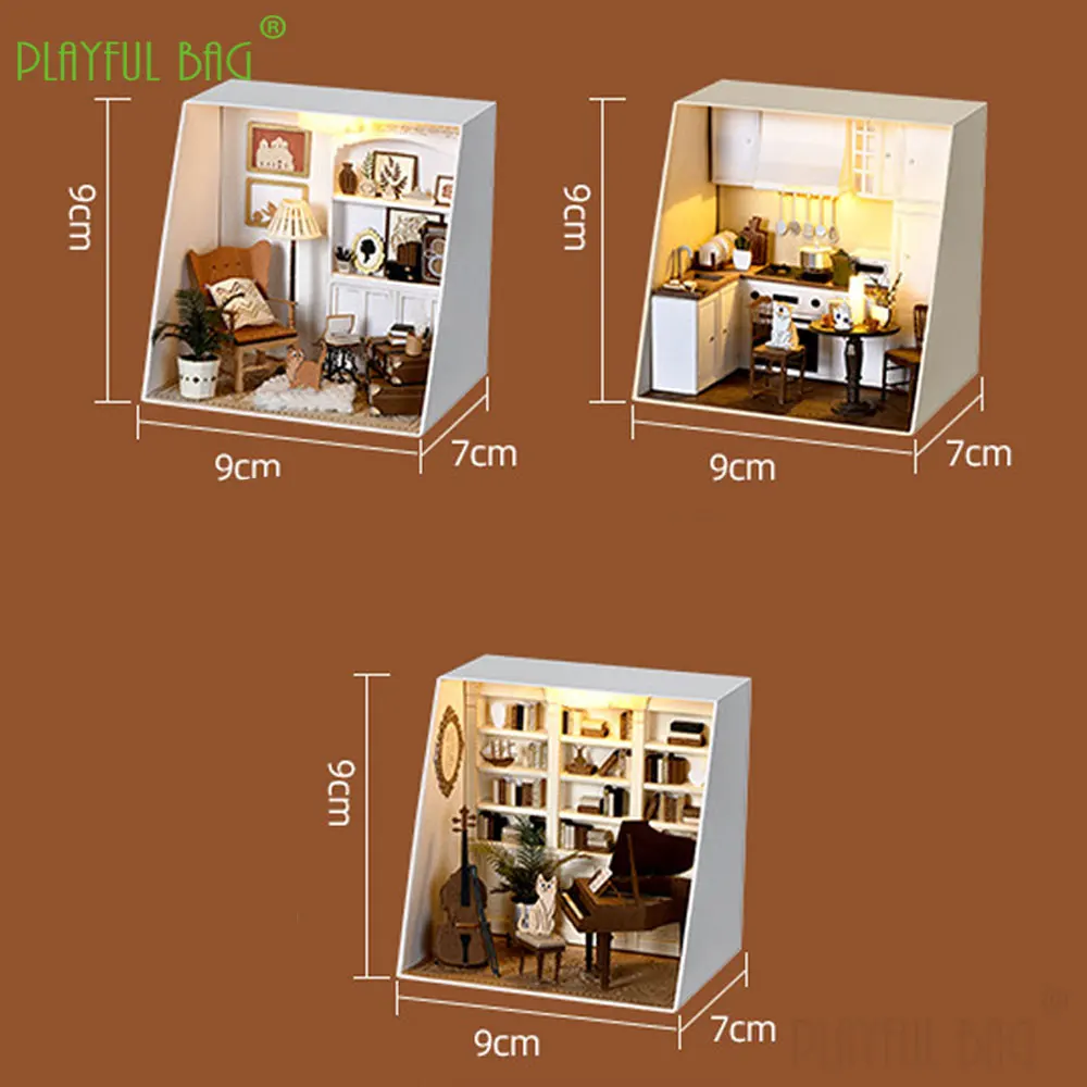 Diy papel mini casas de boneca em miniatura bloco de construção kits sala estudo piano 3d papel arte decoração para casa crianças brinquedos presentes hg89