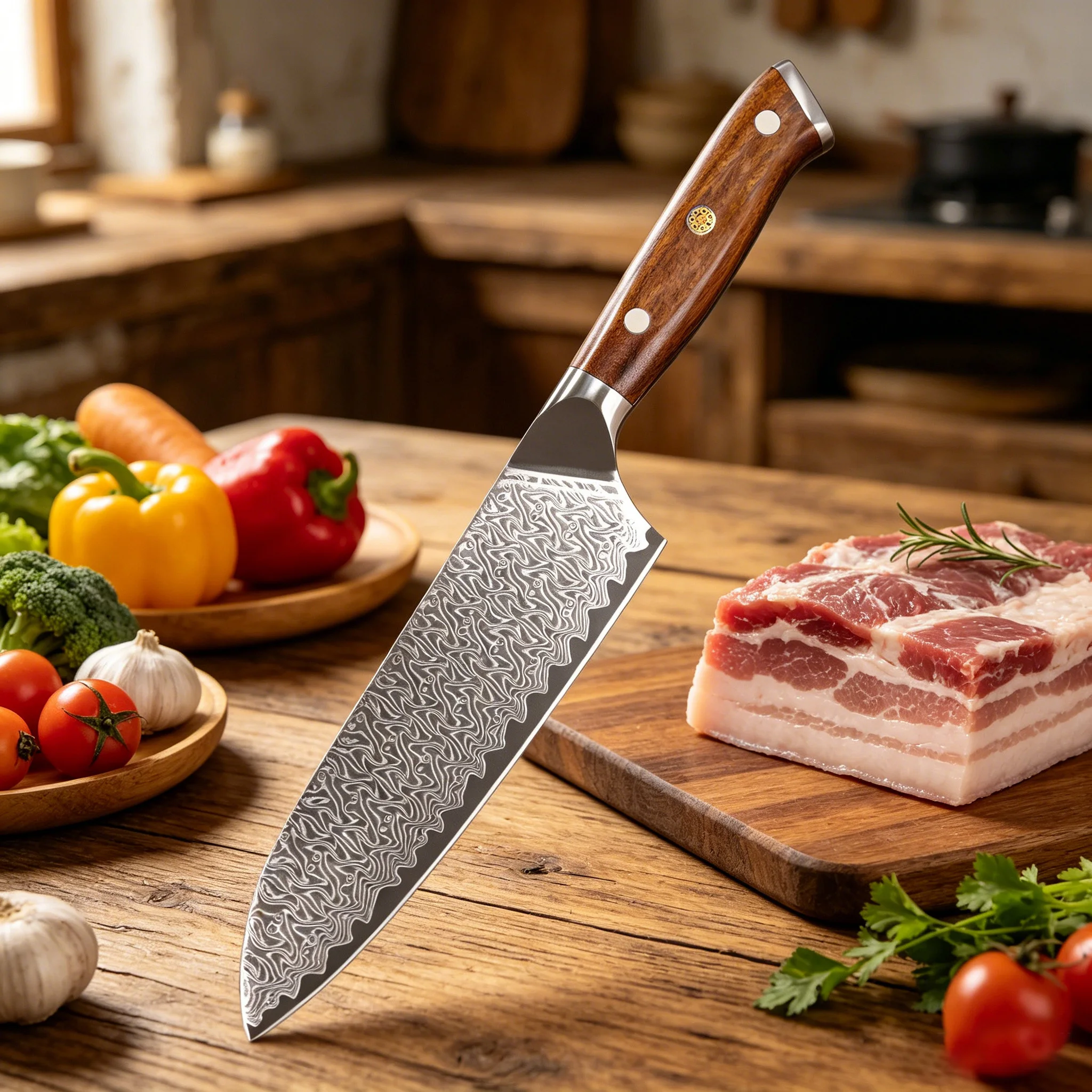 Hand Forged 67 Layer VG10 Damascus Steel Cleaver Knife Super Sharp Santoku Knife Multipurpose Household Kitchen Cutting Tool