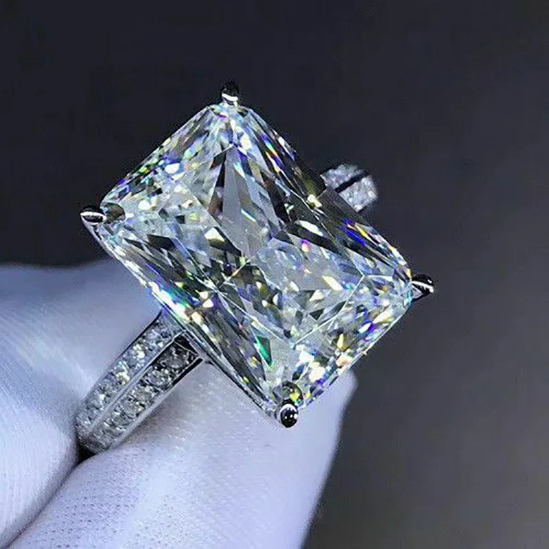 925 Sterling Silver New Fashion Big Square Crystal Stone Wedding Bridal Ring for Women Luxury Engagement Party Anniversary