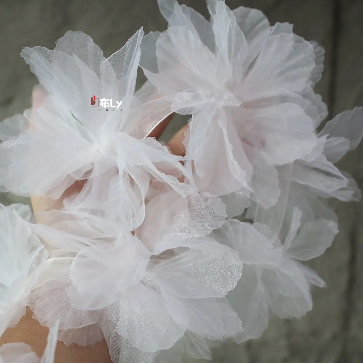 3D Large Flower Shiny Organza Lace Trim For Evening Dress Decoration Handmade Remodeling Garment Designer Accessory Fabric view 3
