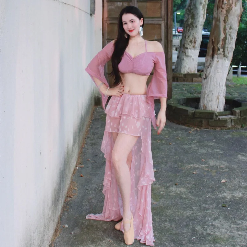 

Customized Belly Dance Clothing Advanced Pink Performance Set Temperament Class Dress Big Swing Skirt Bellydance Costumes