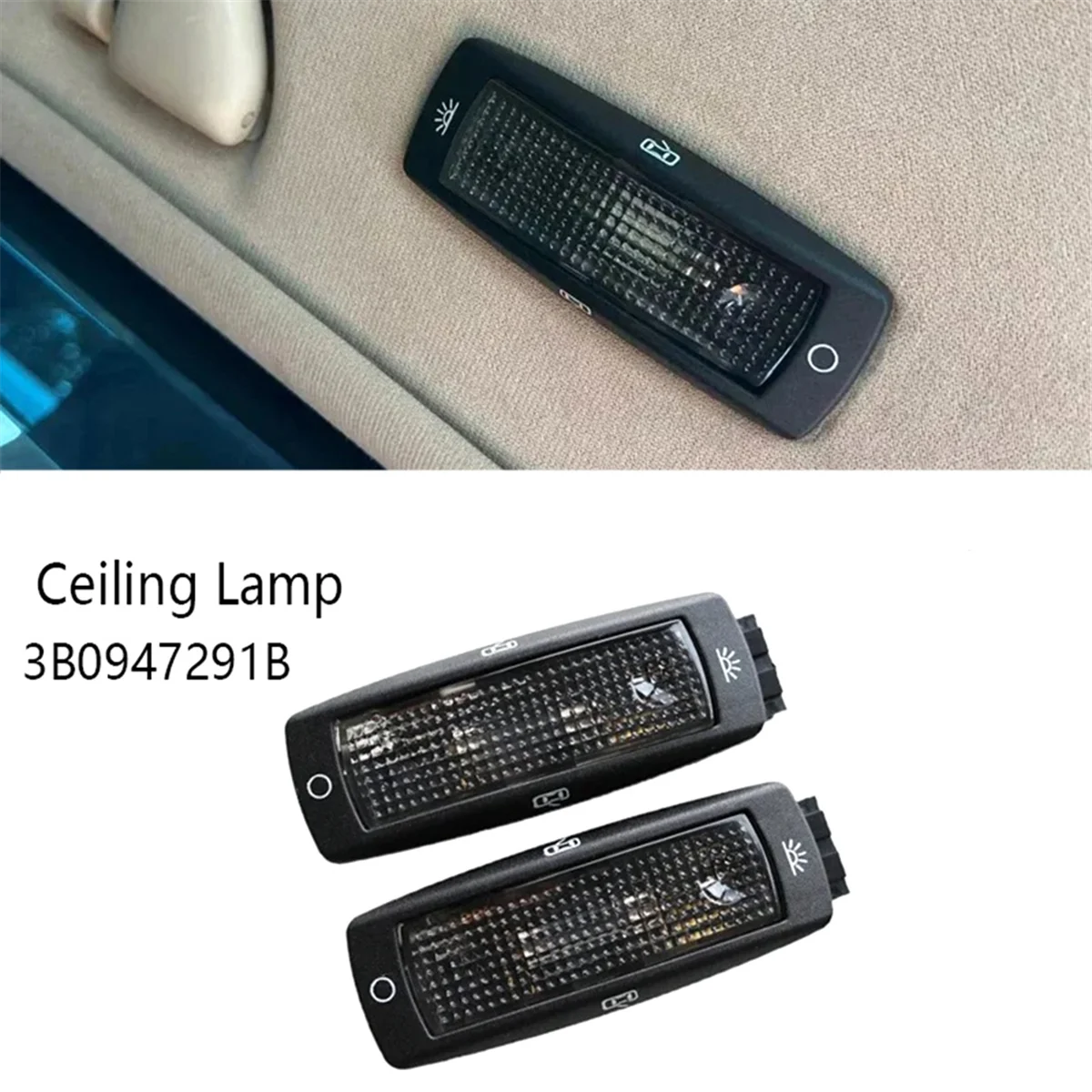 3B0947291 Black 1Pcs Rear Reading Map Dome Light Ceiling Lamp for VW Golf Passat 1998-2005 Beetle Bora Superb 3B0947291B