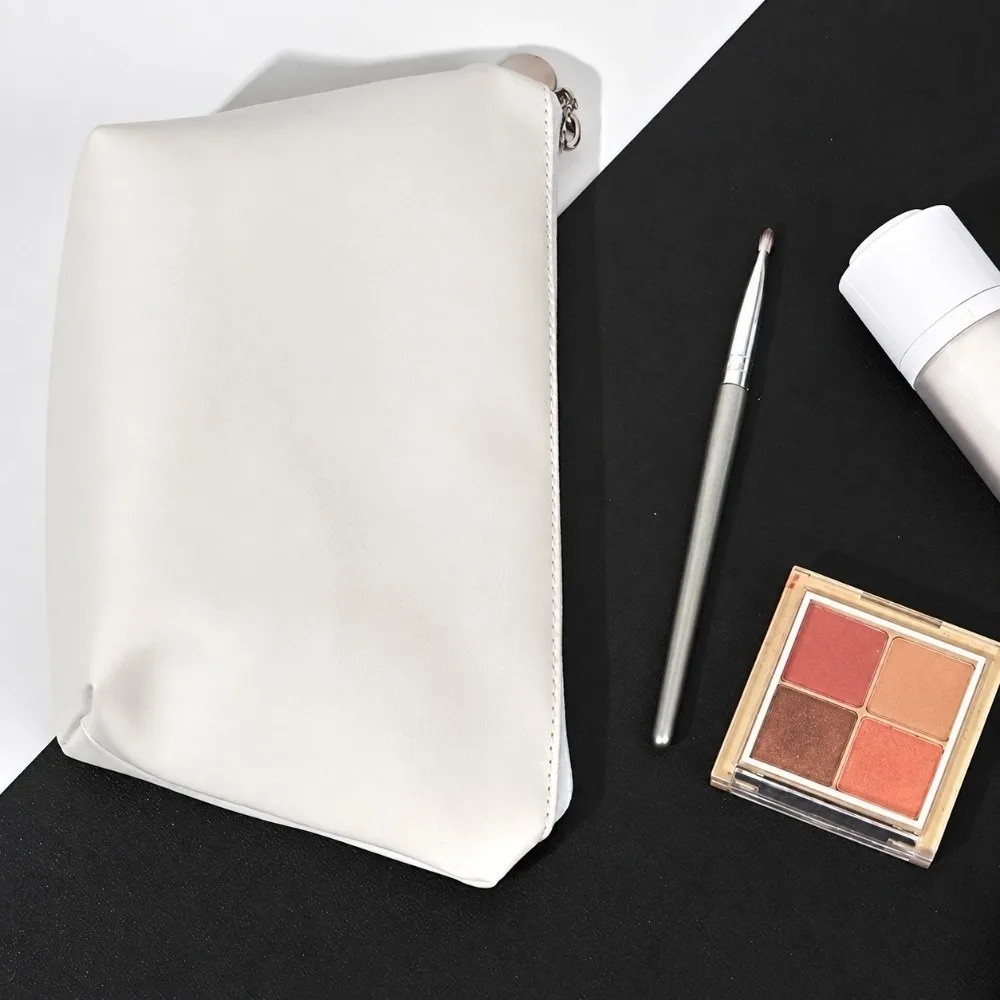 Portable White Cosmetic Bags Waterproof Top-Handle Design Travel Makeup Bags PU Leather Korean Style Washing Bags