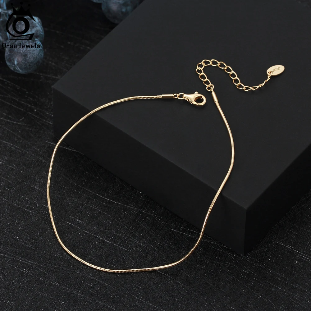 ORSA JEWELS 925 Sterling Silver Snake Chain&Cable Chain with Beads Chain Anklets for Women Summer Foot Chain Jewelry SSA06