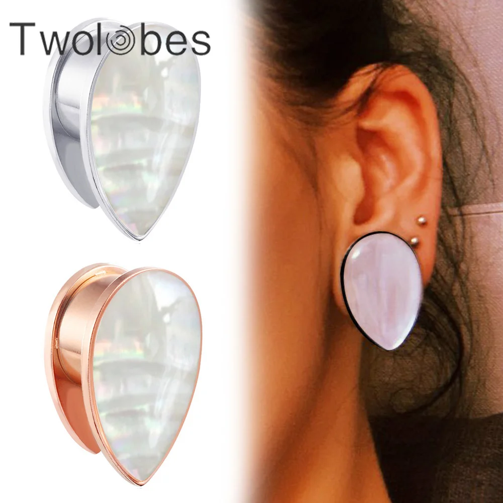 Twolobes 2 szt. Kropla wody muszla wskaźniki uszu korki tunele ze stali nierdzewnej 316 Piercing kobiety biżuteria do ciała Expander nosze