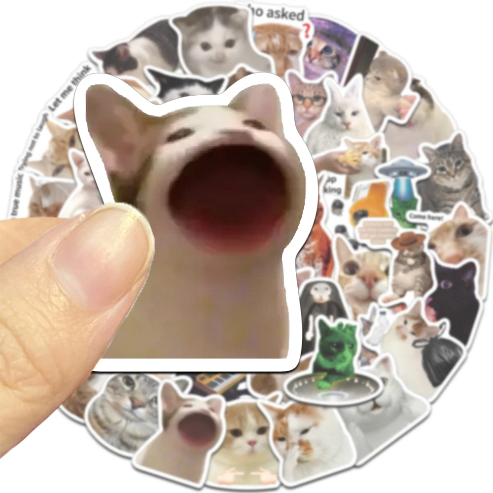 50PCS Fun Funny Popular Cat Sticker MEME Creative Waterproof