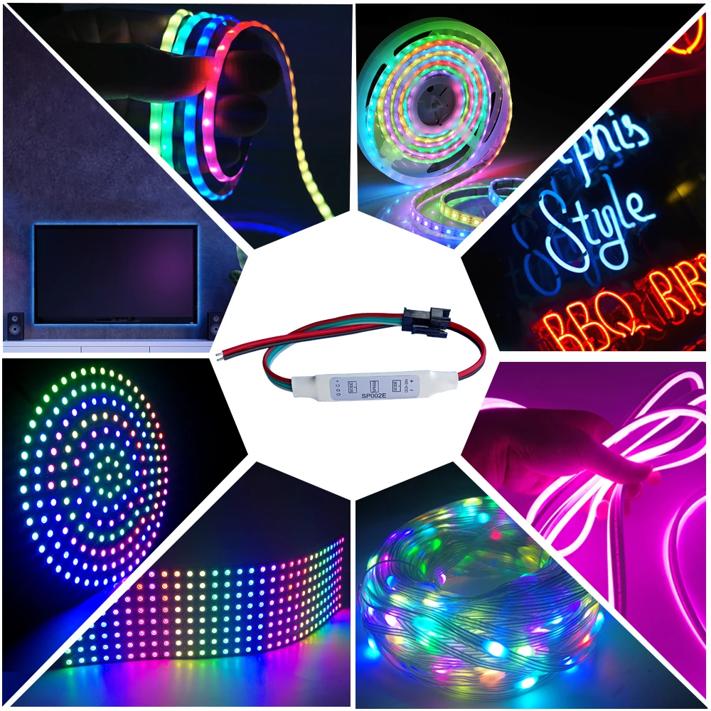 SP002E Mini 3Key LED Controller DC5-24V For RGBIC WS2812B WS2811 UCS1903 SK6812 Addressable Pixels LED Strip Lights 2048 Pixels