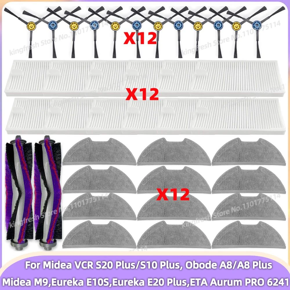 Fit For ( Midea M9, Midea VCR S20 Plus, Eureka E10S, Eureka E20 Plus, PObode A8 ) Parts Main Side Brush Filter Mop Cloth