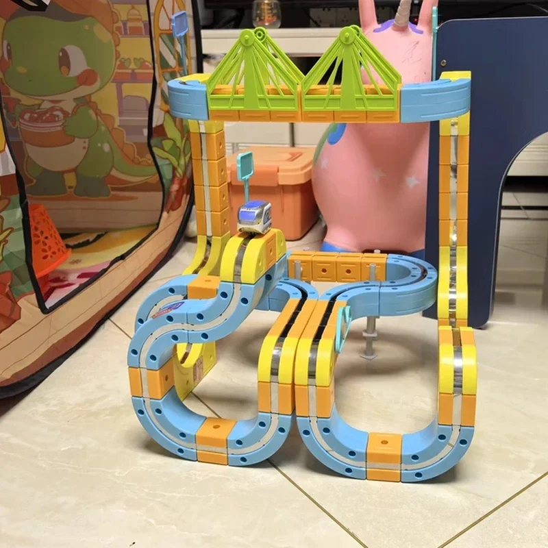 62/128 pçs magnético carro ferroviário bloco de construção conjunto montessori gravidade labirinto pai criança brinquedo interativo crianças presente natal