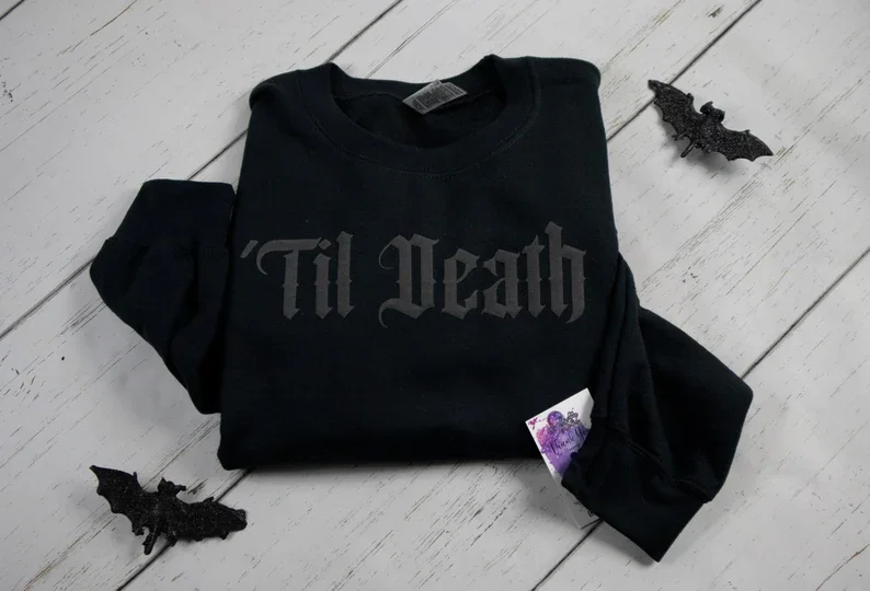 

Til Death Puff Sweatshirt Bridal Shower Gift Engaged Gothic Halloween Alternative Wedding Décor Sweatshirt Engagement Gift